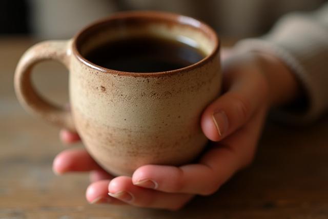 Handgefertigte Kaffeetasse mit fühlbarer Textur