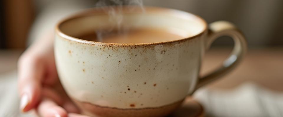 Handgetöpferter Kaffeebecher mit strukturierter Oberfläche