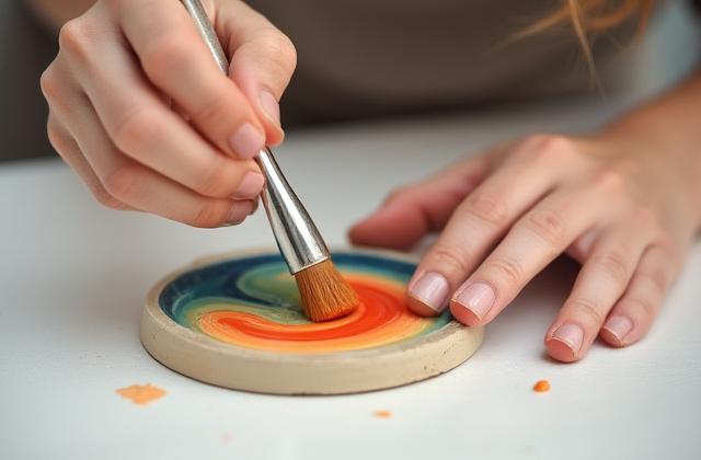 Ein Keramiker trägt sorgfältig Glasur auf ein Töpfergefäß auf